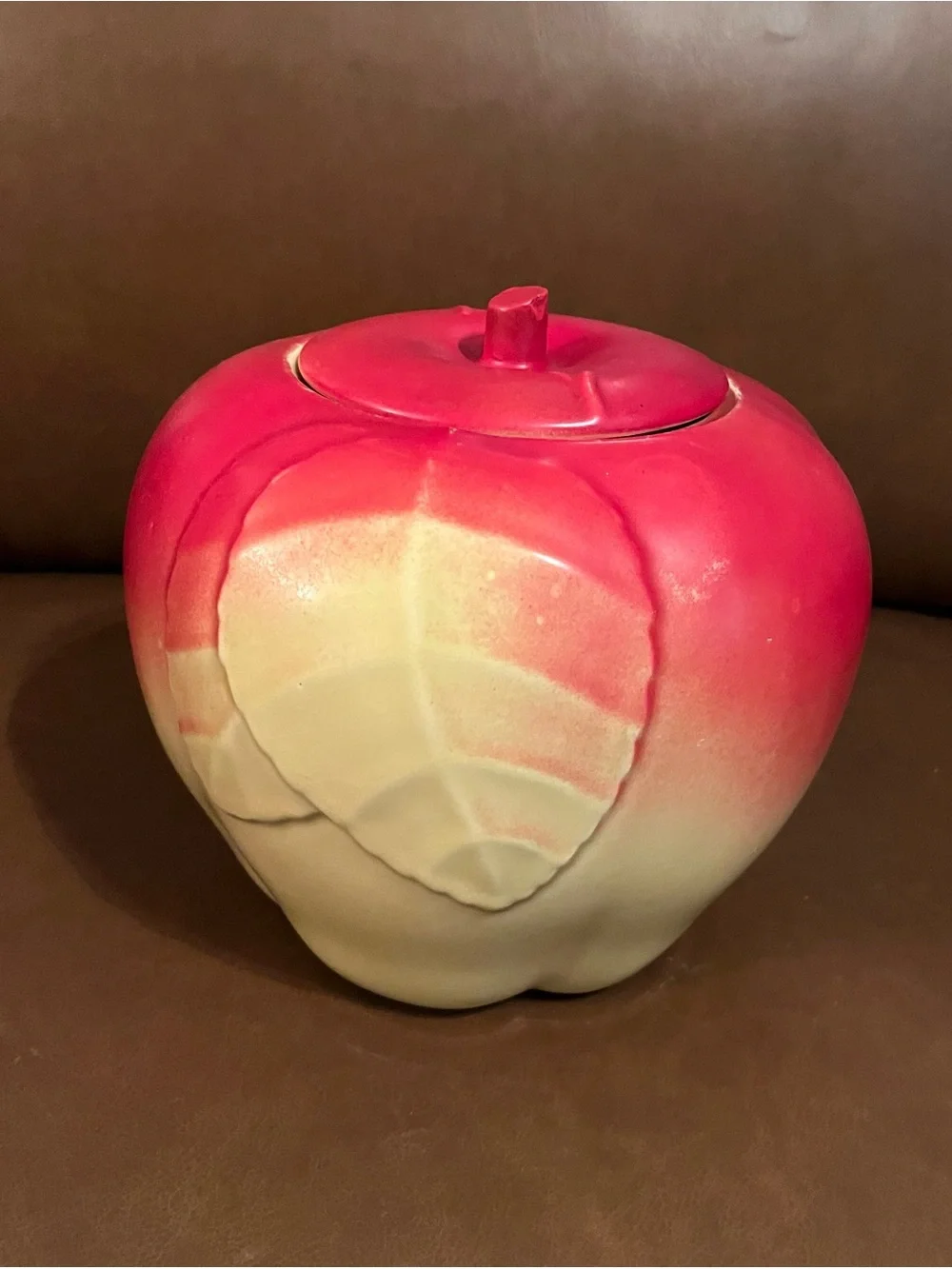 Two-Tone Red and Cream Apple Ceramic Storage Jar